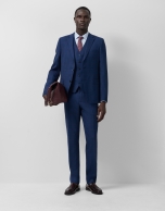 Half canvas slim fit suit in blue check with pink trim