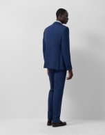 Half canvas slim fit suit in blue check with pink trim