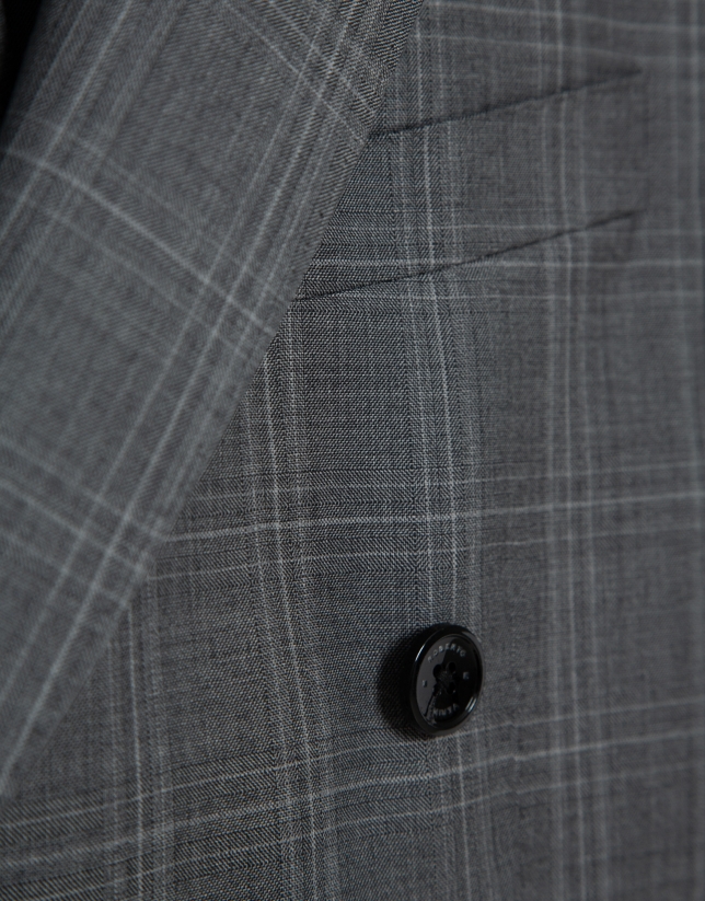Virgin wool half-canvas suit with grey checks