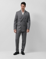 Virgin wool half-canvas suit with grey checks