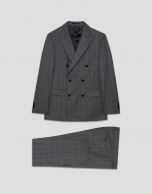 Virgin wool half-canvas suit with grey checks