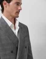 Virgin wool half-canvas suit with grey checks