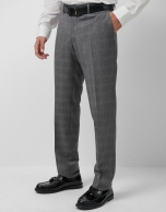 Virgin wool half-canvas suit with grey checks