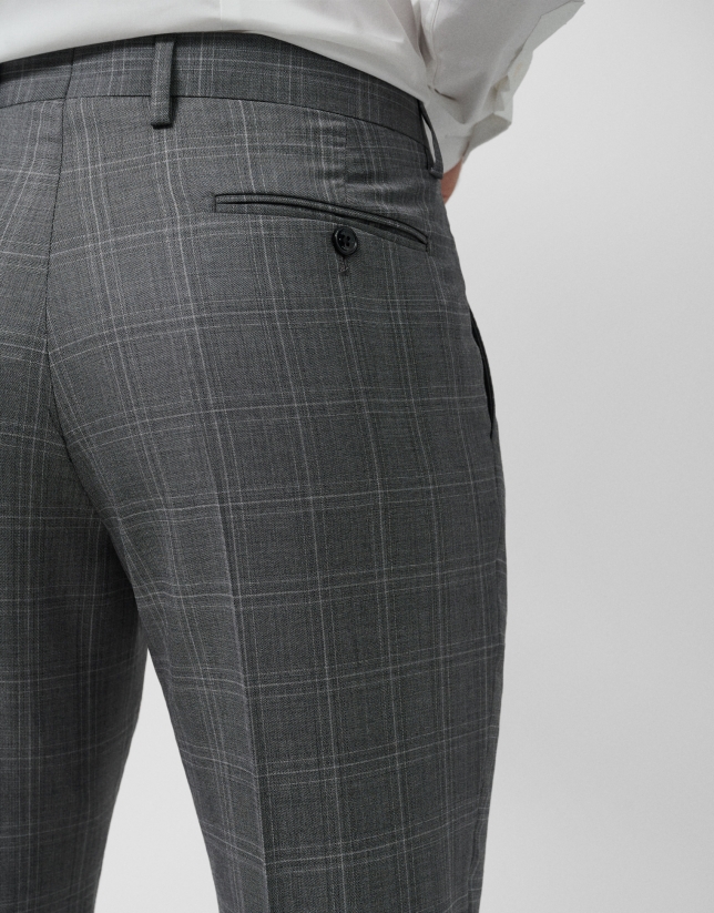 Virgin wool half-canvas suit with grey checks