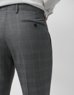 Virgin wool half-canvas suit with grey checks