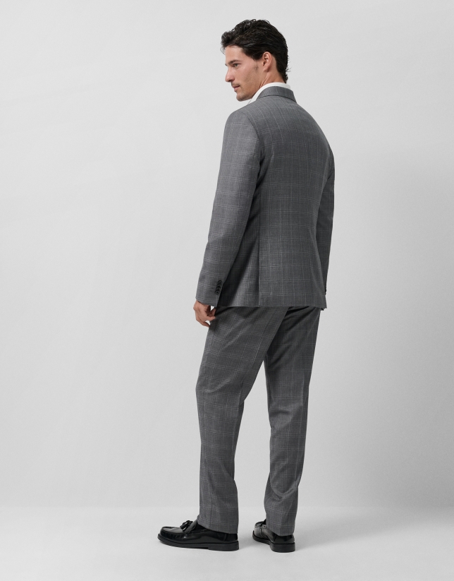 Virgin wool half-canvas suit with grey checks