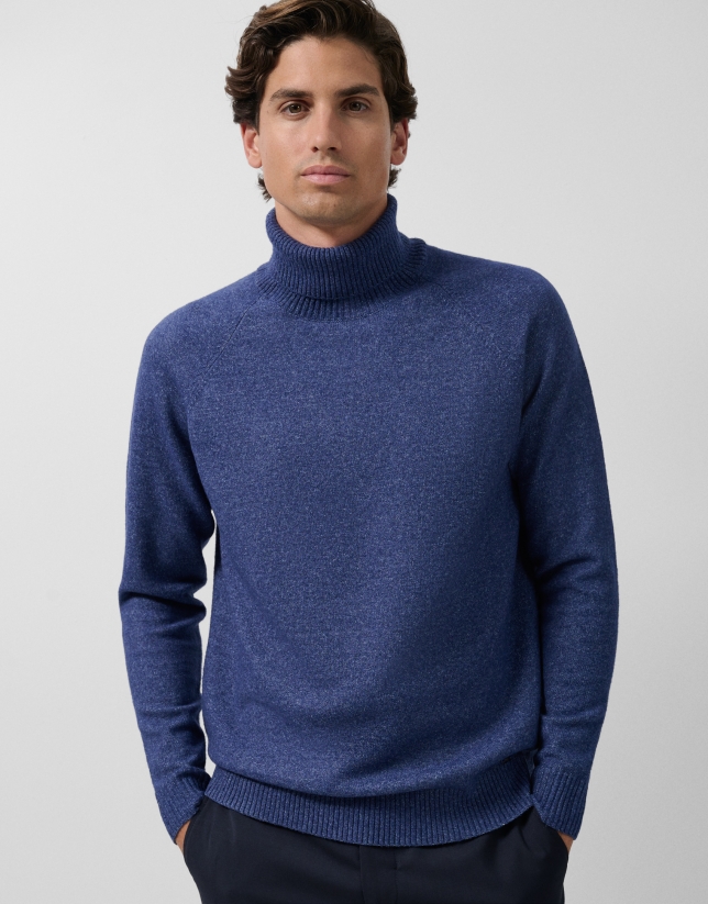 Jersey cuello cisne azul melange