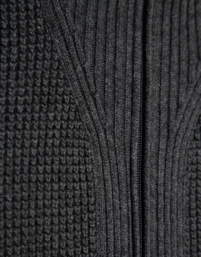 Grey melange ribbed zip-up jacket