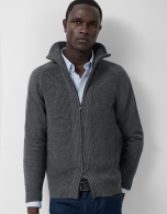 Chaqueta cremallera gris melange canalé