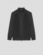 Grey melange ribbed zip-up jacket