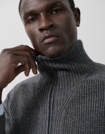 Grey melange ribbed zip-up jacket