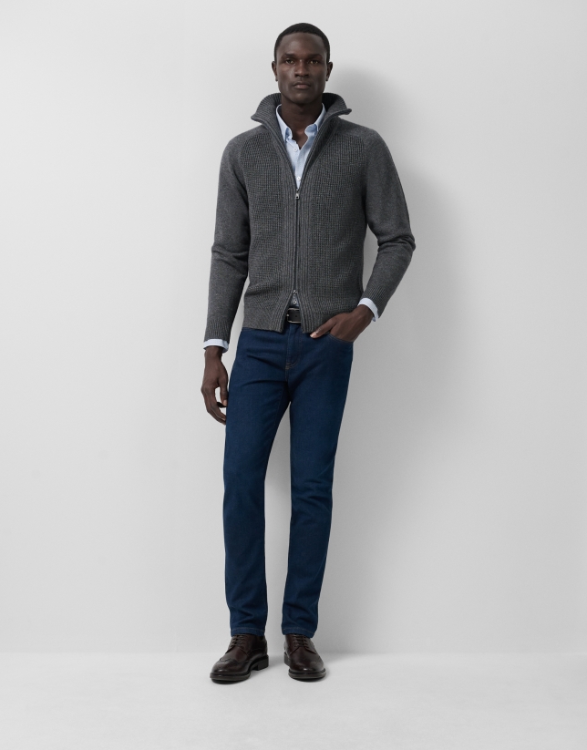 Grey melange ribbed zip-up jacket