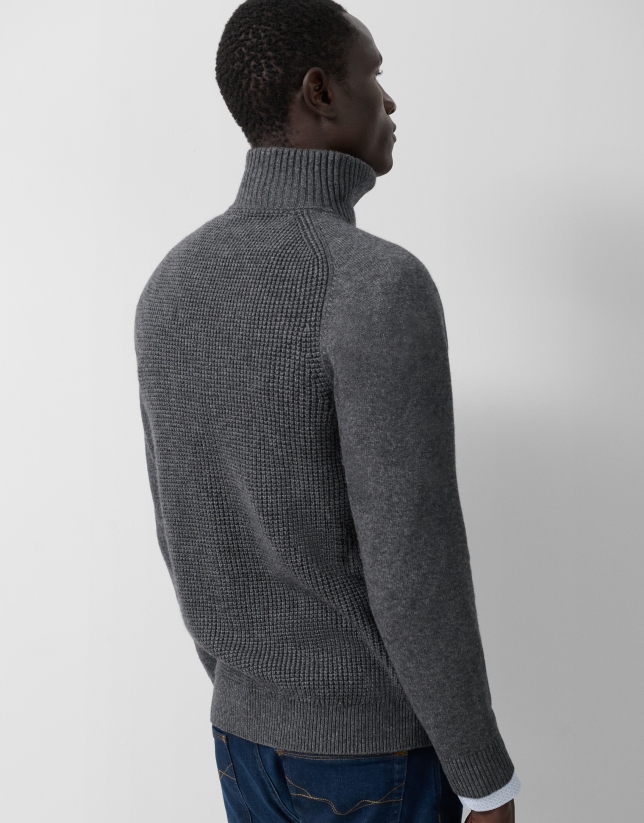 Grey melange ribbed zip-up jacket