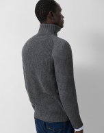 Grey melange ribbed zip-up jacket