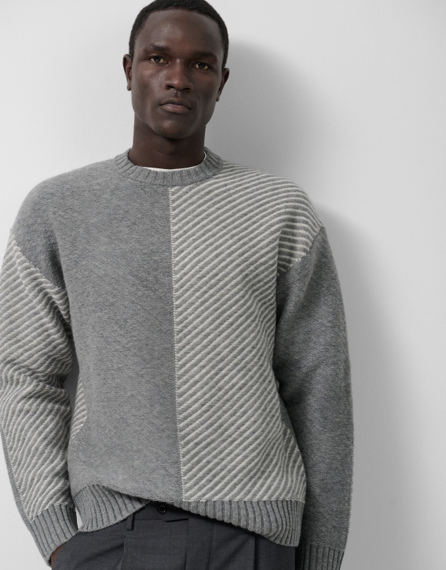 Jersey fantasía gris melange y crudo