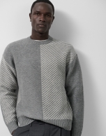 Grey melange and ecru fantasy sweater