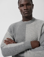 Grey melange and ecru fantasy sweater