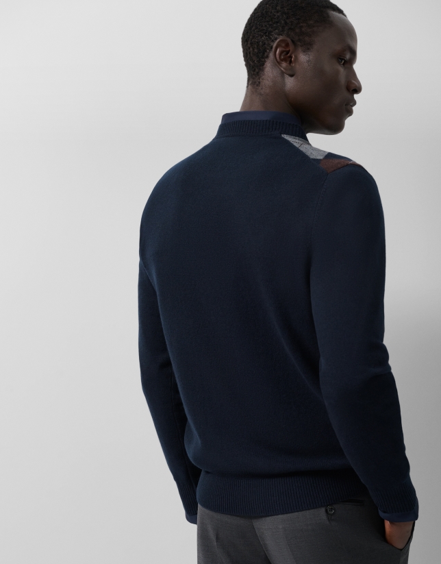 Jersey rombos marino/gris/marr&oacute;n