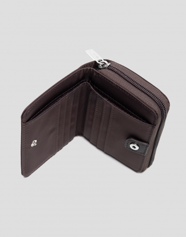 Brown nylon purple coin purse