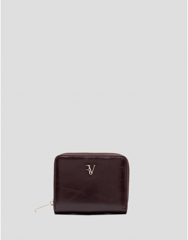 Margot burgundy crackled leather zip wallet