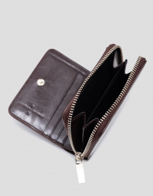 Margot zip wallet in burgundy crackled leather
