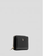 Margot zipper wallet in black crackled leather