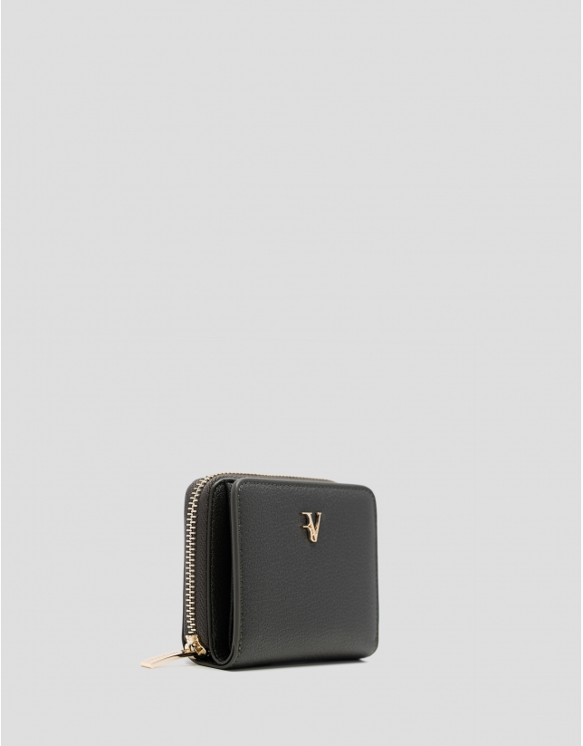 Bruna green grained leather zip wallet