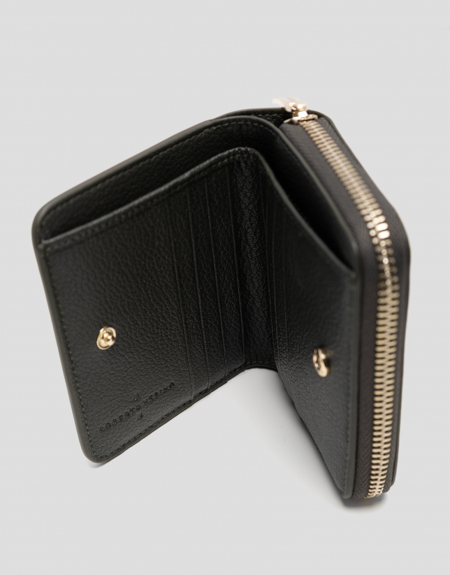 Bruna green grained leather zip wallet