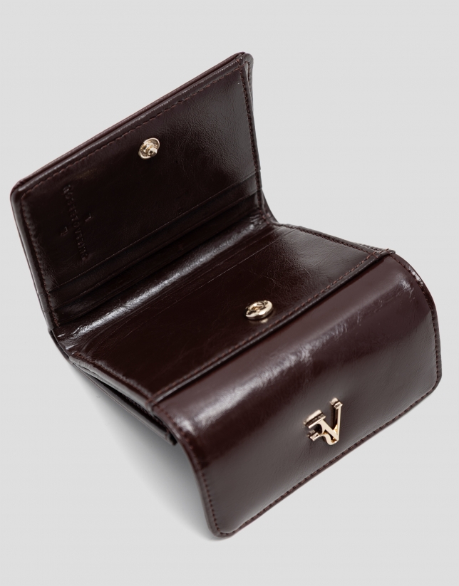 Bruna Mini burgundy crackled leather wallet