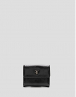 Bruna Mini wallet in black crackled leather