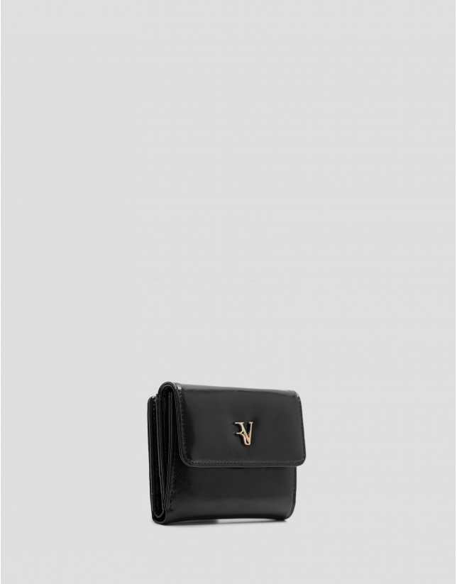 Bruna Mini wallet in black crackled leather