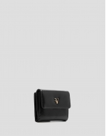 Bruna Mini wallet in black crackled leather