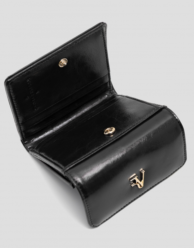 Bruna Mini wallet in black crackled leather