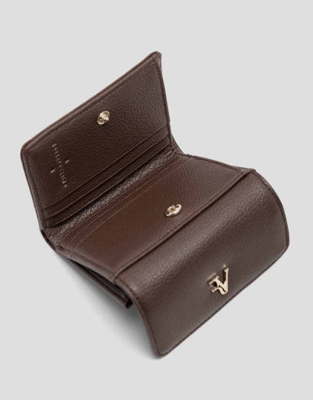 Bruna Mini Wallet in Brown Grained Leather