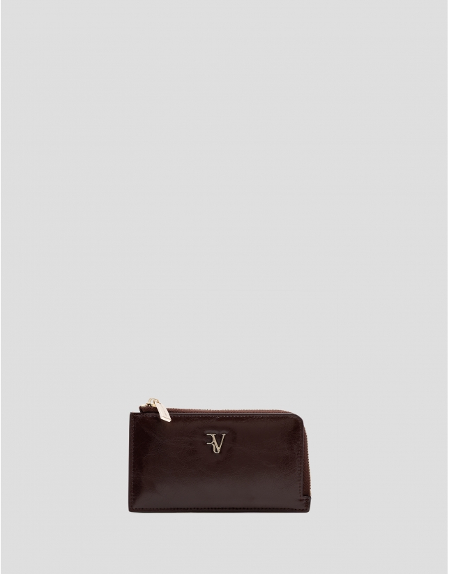 Margot burgundy crackled leather card holder