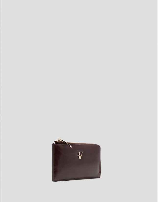 Margot burgundy crackled leather card holder