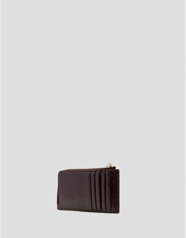 Margot card holder wallet in burgundy crackled leather