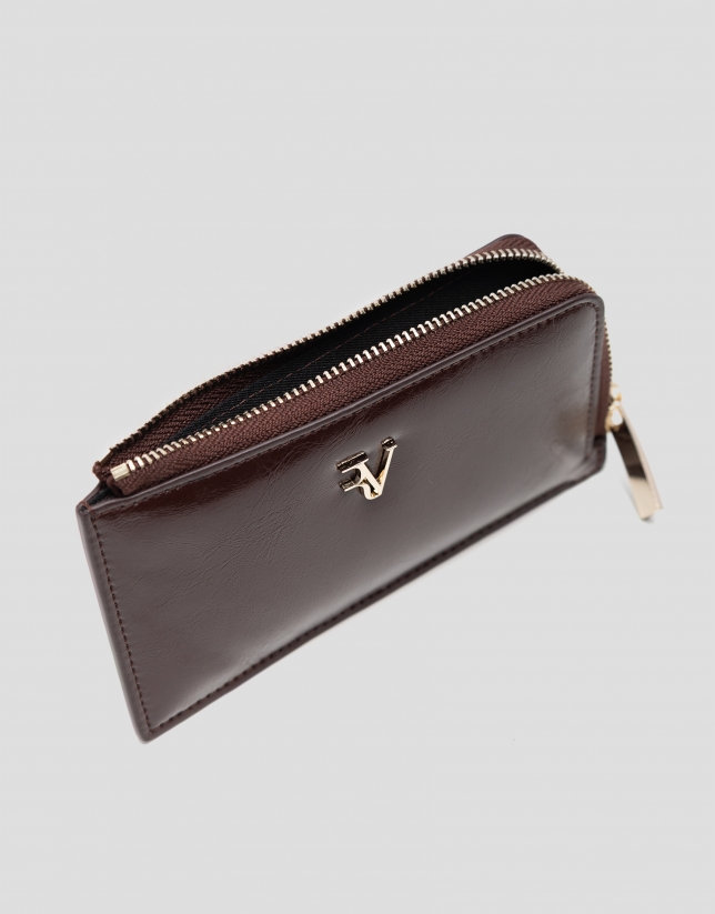 Margot burgundy crackled leather card holder