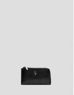 Margot card holder wallet in black crackled leather