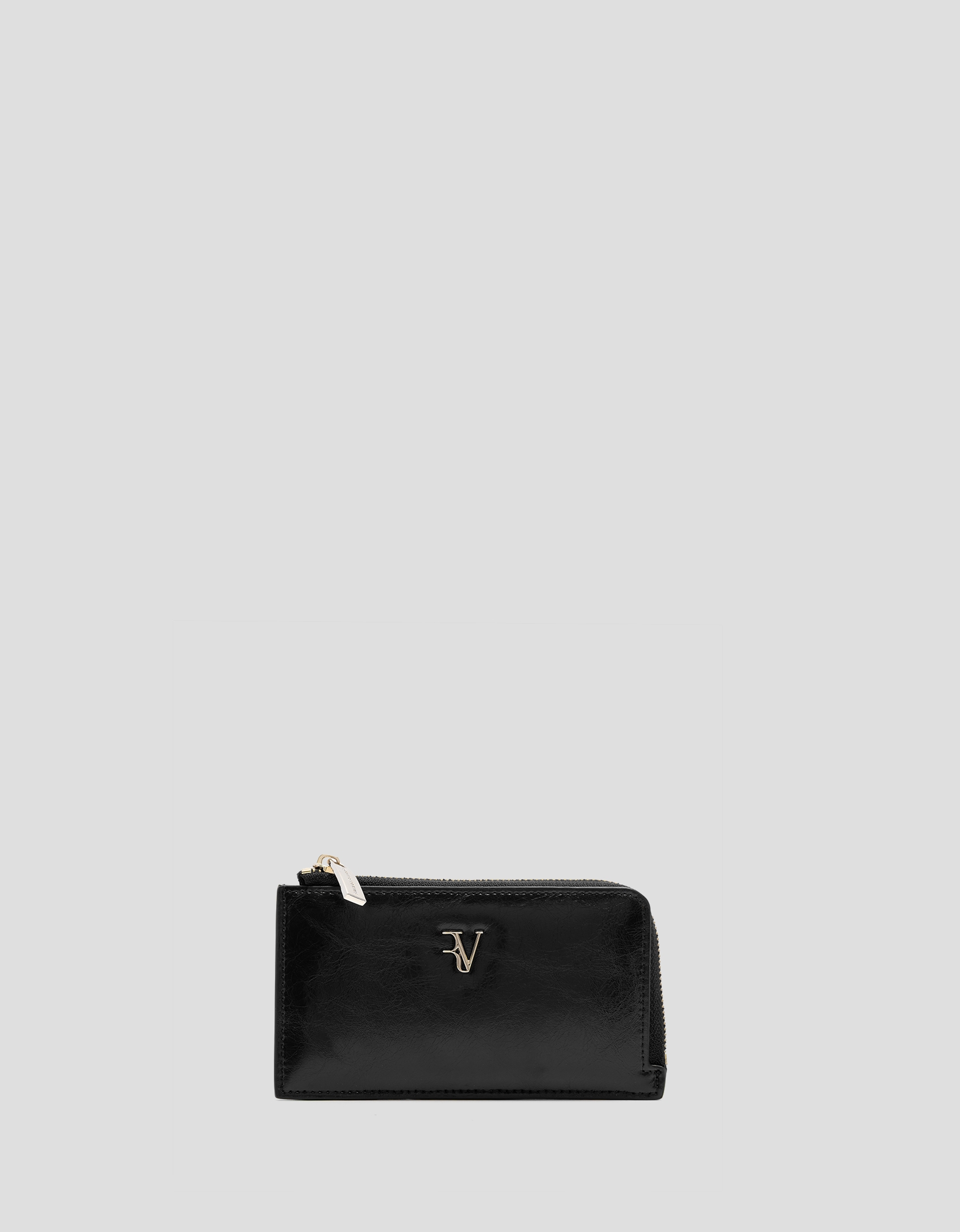 Margot card holder wallet in black crackled leather
