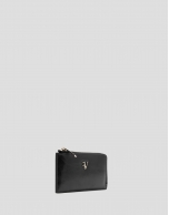 Margot card holder wallet in black crackled leather