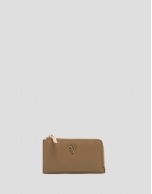 Buna beige grained leather card holder wallet