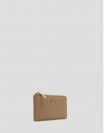 Buna beige grained leather card holder wallet