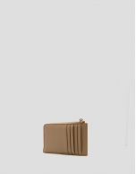 Bruna beige grained leather card holder purse