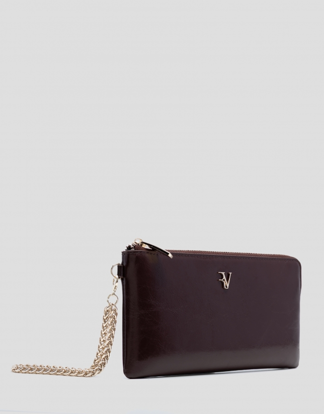 Margot chain wallet in burgundy crackled leather