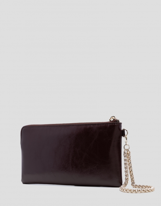 Margot burgundy crackled leather chain wallet