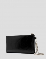 Margot chain wallet in black crackled leather