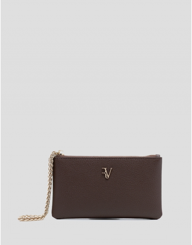 Bruna Mini chain wallet in brown leather