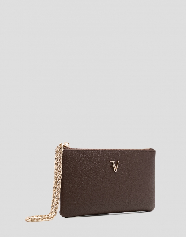 Bruna Mini chain wallet in brown leather