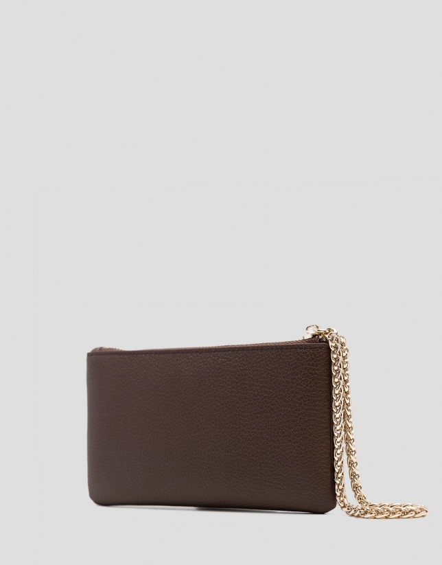 Cartera con cadena Bruna Mini en piel marrón
